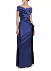 Teri Jon Off-The-Shoulder Mikado Satin Peplum Gown