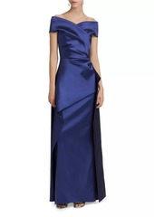 Teri Jon Off-The-Shoulder Mikado Satin Peplum Gown