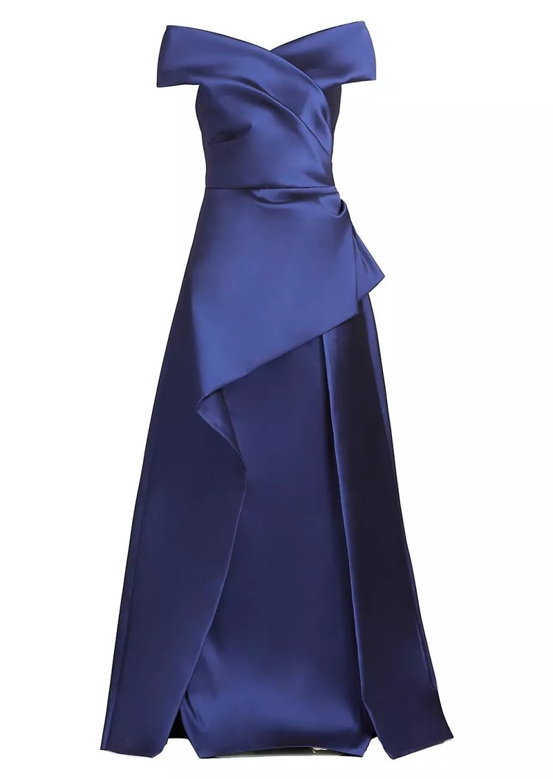 Teri Jon Off-The-Shoulder Mikado Satin Peplum Gown