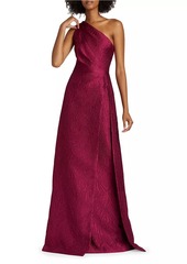 Teri Jon One-Shoulder Jacquard Gown