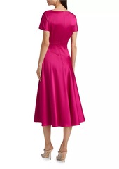 Teri Jon Satin A-Line Cowlneck Midi-Dress