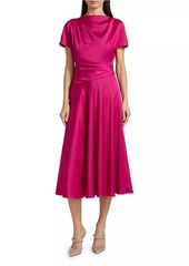 Teri Jon Satin A-Line Cowlneck Midi-Dress