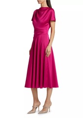 Teri Jon Satin A-Line Cowlneck Midi-Dress