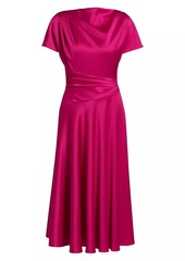 Teri Jon Satin A-Line Cowlneck Midi-Dress