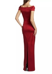 Teri Jon Satin Off-The-Shoulder Gown