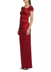 Teri Jon Satin Off-The-Shoulder Gown