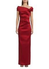 Teri Jon Satin Off-The-Shoulder Gown