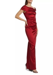 Teri Jon Satin Off-The-Shoulder Gown