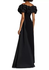 Teri Jon Scrunch Taffeta & Crêpe Off-the-Shoulder Gown