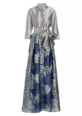 Teri Jon Shirtwaist Abstract Print Gown