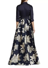 Teri Jon Shirtwaist Floral Jacquard Gown