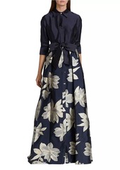 Teri Jon Shirtwaist Floral Jacquard Gown