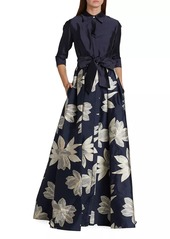 Teri Jon Shirtwaist Floral Jacquard Gown