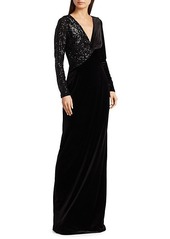 Teri Jon Stretch-Velvet Sequin Gown