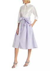 Teri Jon Taffeta Tie-Waist Midi-Dress