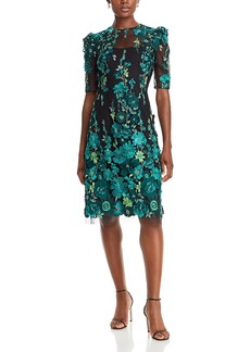 Teri Jon by Rickie Freeman 3D Floral Embroidered Elbow Sleeve Dress