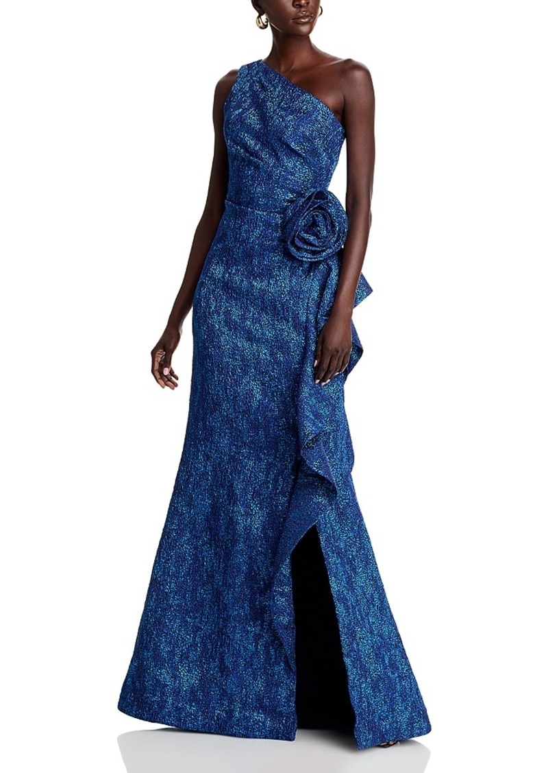 Teri Jon by Rickie Freeman Jacquard One Shoulder Gown