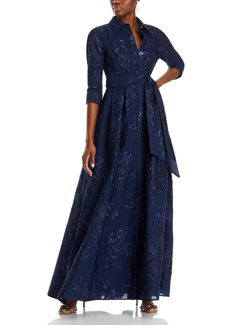 Teri Jon by Rickie Freeman Metallic Jacquard Gown