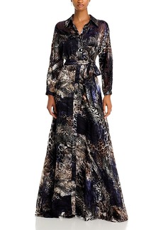 Teri Jon by Rickie Freeman Printed Maxi Shirt Dress