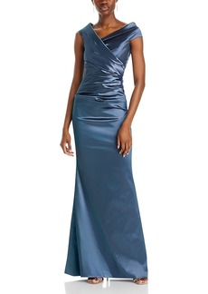 Teri Jon by Rickie Freeman Ruched Cape Neck Gown