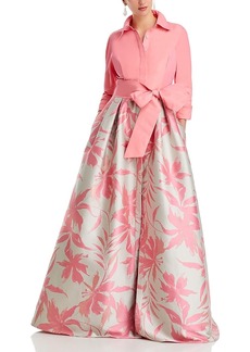Teri Jon by Rickie Freeman Taffeta Shirt Floral Gown
