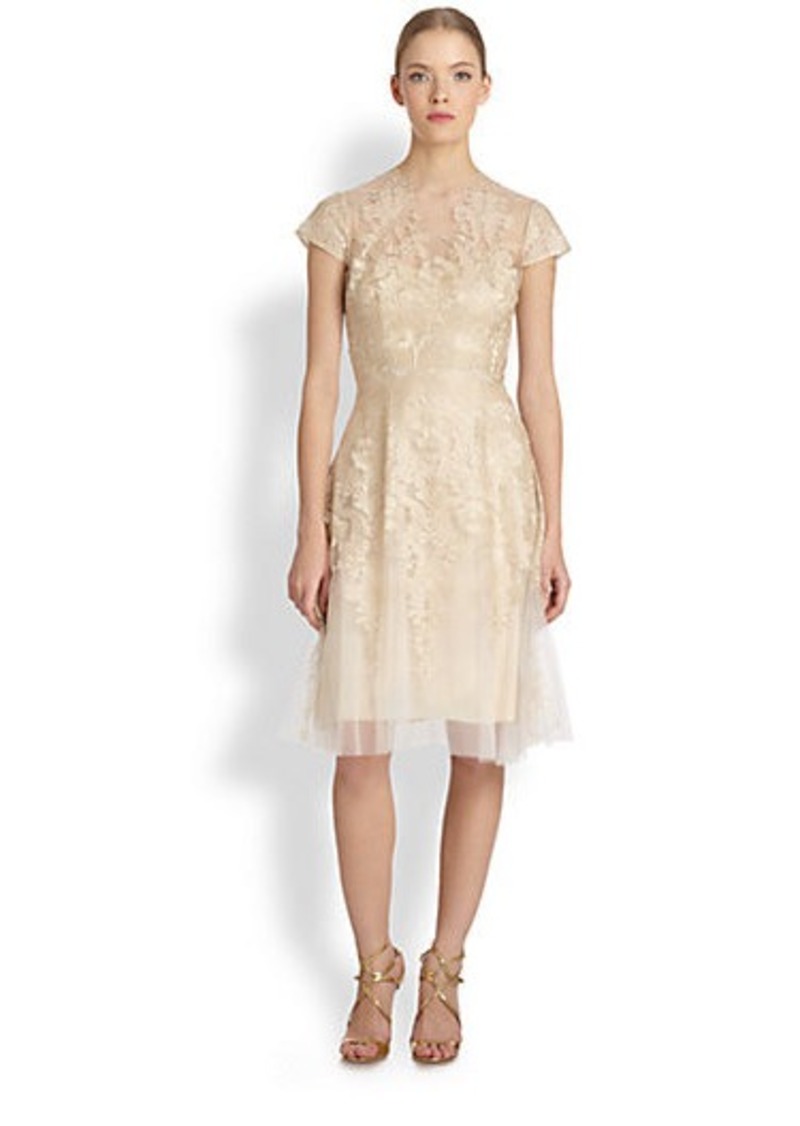 Teri Jon Teri Jon by Rickie Freeman Cap-Sleeve Embroidered Organza ...