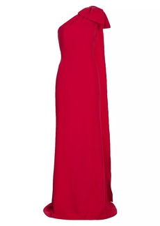 Teri Jon Velvet Bow One-Shoulder Column Gown
