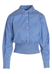 Thakoon Stripe Smocked Hem Button-Up Shirt
