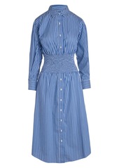 Thakoon Stripe Smocked Waist Button-Up Long Sleeve Shirtdress in Blue at Nordstrom