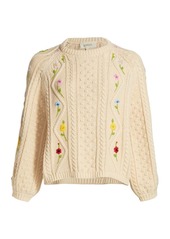 The Great The Floral Cable Pullover Sweater
