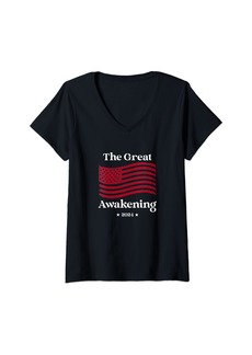 Womens The great awakening 2024 election USA flag V-Neck T-Shirt