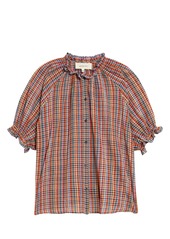 THE GREAT. The Gather Plaid Cotton Top