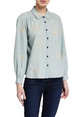 The Great The Stable Button-Up Top with Floral Embroidery