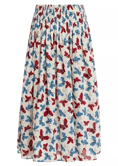 The Great The Viola Butterfly-Print Midi-Skirt