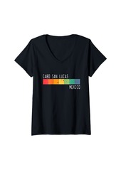 The Great Womens Cabo San Lucas Mexico Retro Rainbow Vacation Design V-Neck T-Shirt