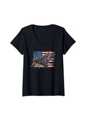 The Great Womens Cicada USA Flag 4th July V-Neck T-Shirt