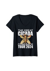 Womens Funny Retro The Great Cicada Comeback Tour Summer 2024 V-Neck T-Shirt