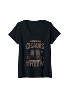 Womens Funny Vintage The Great Cicada Comeback Tour Summer 2024 V-Neck T-Shirt