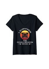 The Great Womens I Survived The Cicada Invasion 2024 Indiana V-Neck T-Shirt
