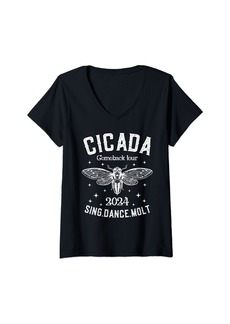 Womens Retro Classic The Great Cicada Comeback Tour Summer 2024 V-Neck T-Shirt