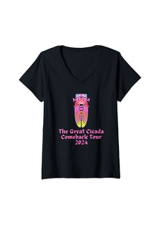 Womens The great Cicada Comeback Tour 2024 Insect Invasion V-Neck T-Shirt
