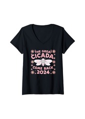 Womens The Great Cicada Comeback Tour 2024 Quote Groovy V-Neck T-Shirt