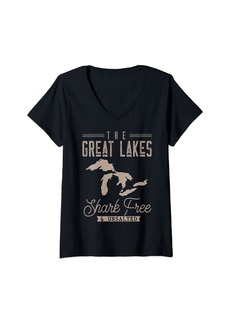 Womens The Great Lakes Shark Free Unsalted V-Neck T-Shirt
