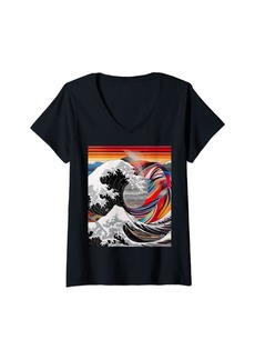 Womens The Great New Wave Off Kanagawa Modern Art Colorful Abstract V-Neck T-Shirt