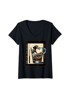 Womens The Great Wave Of Coffee Funny Coffee - I Love Coffee V-Neck T-Shirt