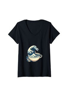 Womens The great wave of tea V-Neck T-Shirt