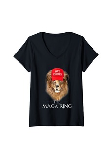 The Great Womens The Maga King Funny Lion With Hat Ultra Maga Graphic V-Neck T-Shirt