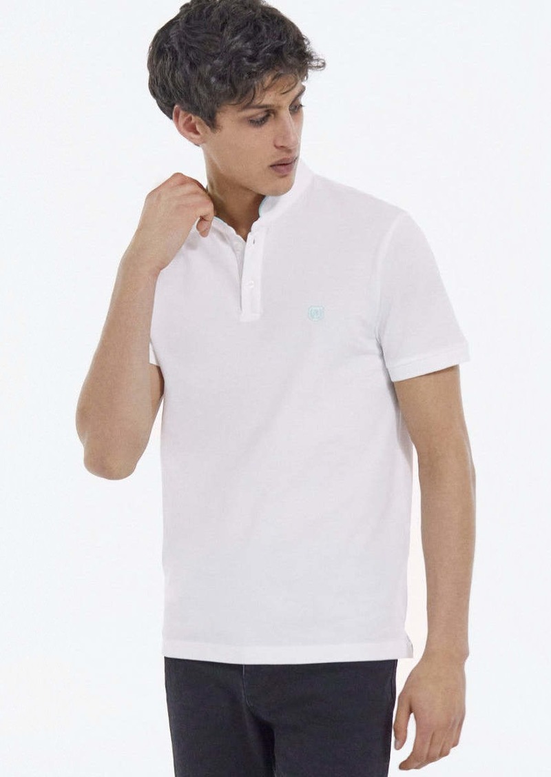 The Kooples Embroidered White Polo W/ Buttoned Officer Collar