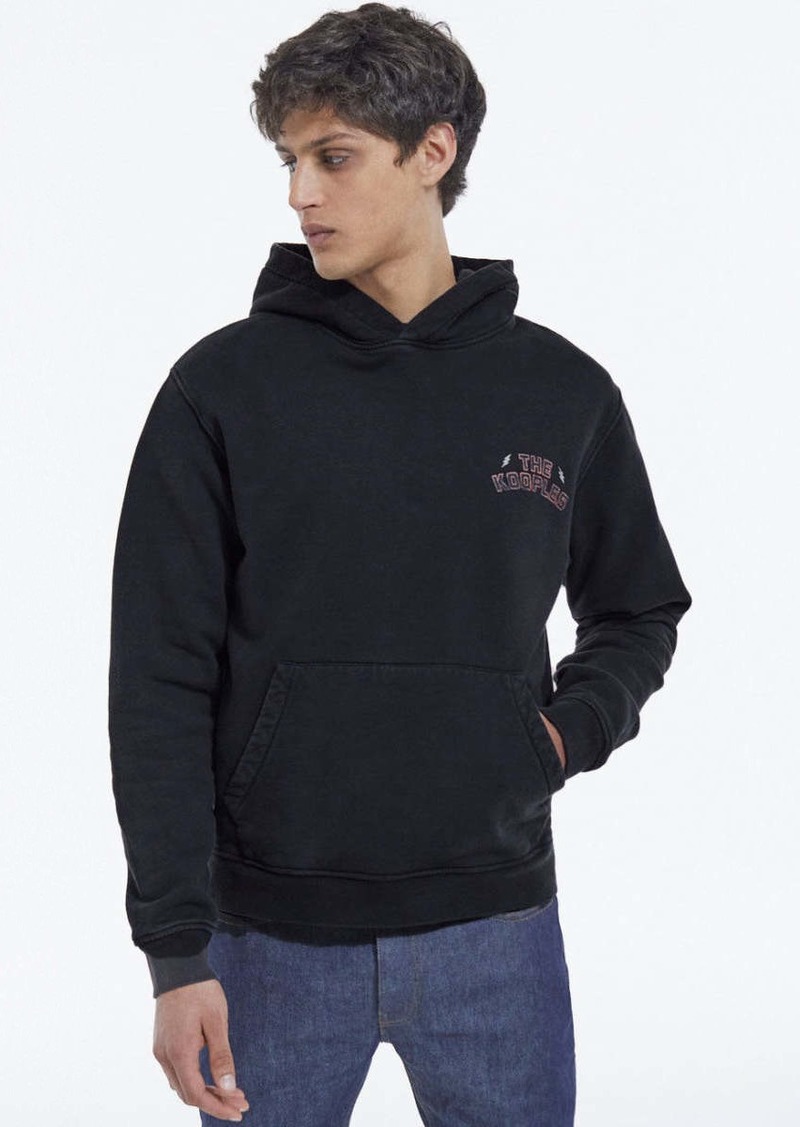 The Kooples Faded Black Cotton Sweatshirt W/ Pouch Pocket