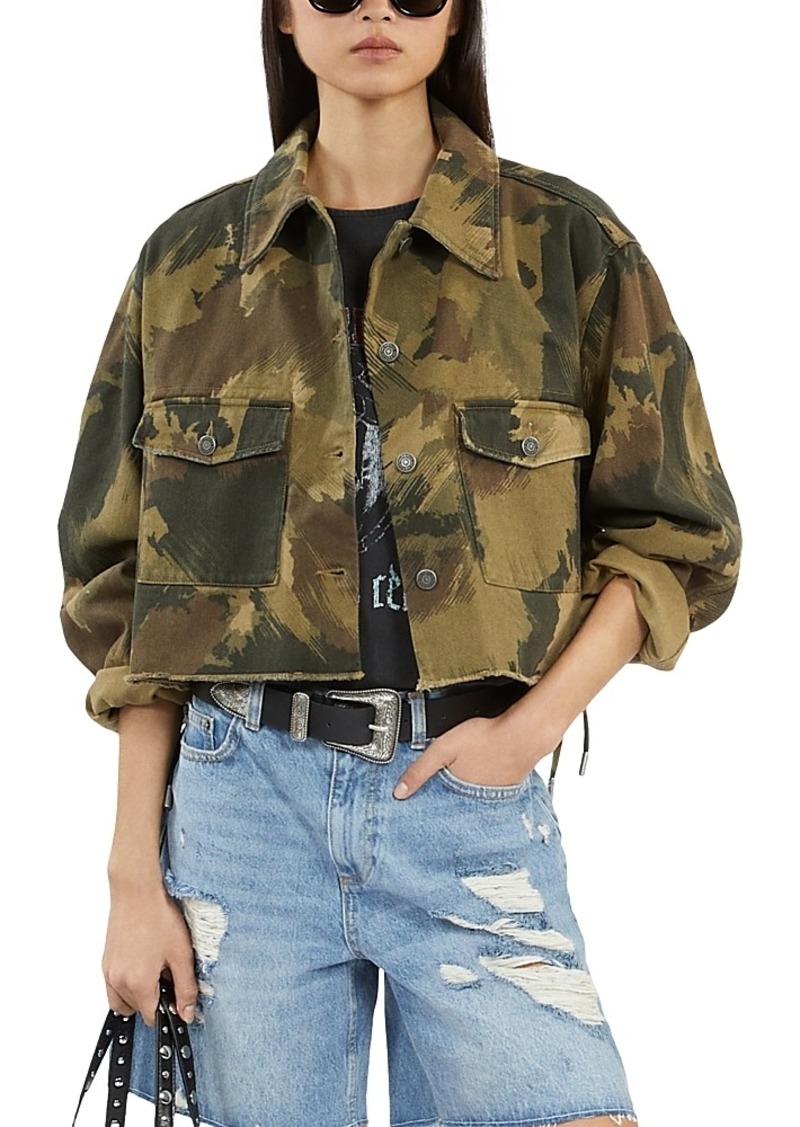 The Kooples Camouflage Cropped Denim Jacket
